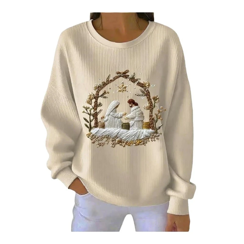 New Floral Wreath Print Crewneck Sweatshirt For Women Soft Cozy Casual Pullover Ideal For Office Travel Gift For Her