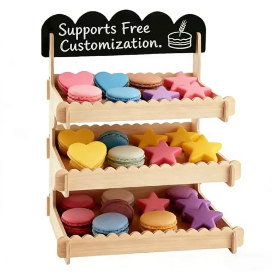 

Wooden Cookie Display Stand with Chalkboard Sign Tiered Dessert Stand for Market Booths Bakers and Vendors Rustic Food Display