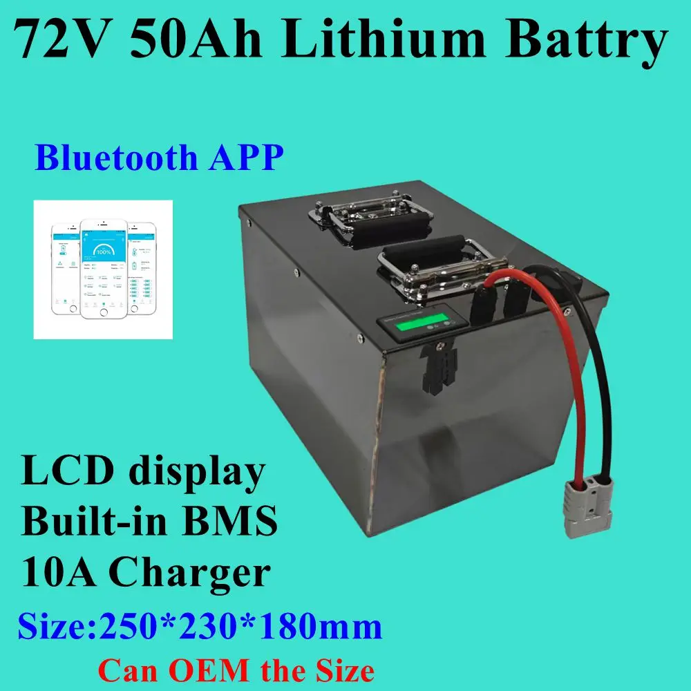 72V 50Ah lithium ion  battery pack bluetooth BMS 20S with  functions for 100W-7000W scooter motorcycle ebike+10A Charger