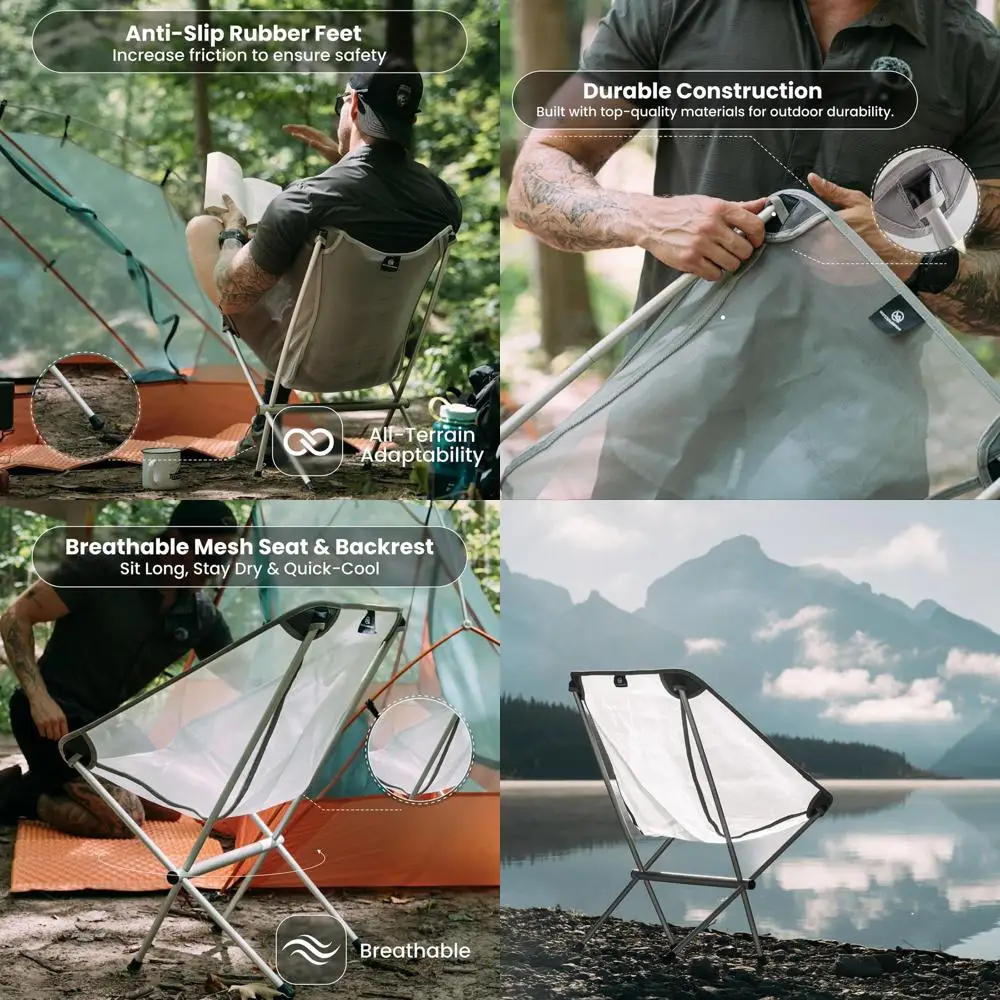 

Ultralight Folding Camping Chair with Aluminum Frame, Mesh Seat, and Carry Bag, 330 lbs Capacity