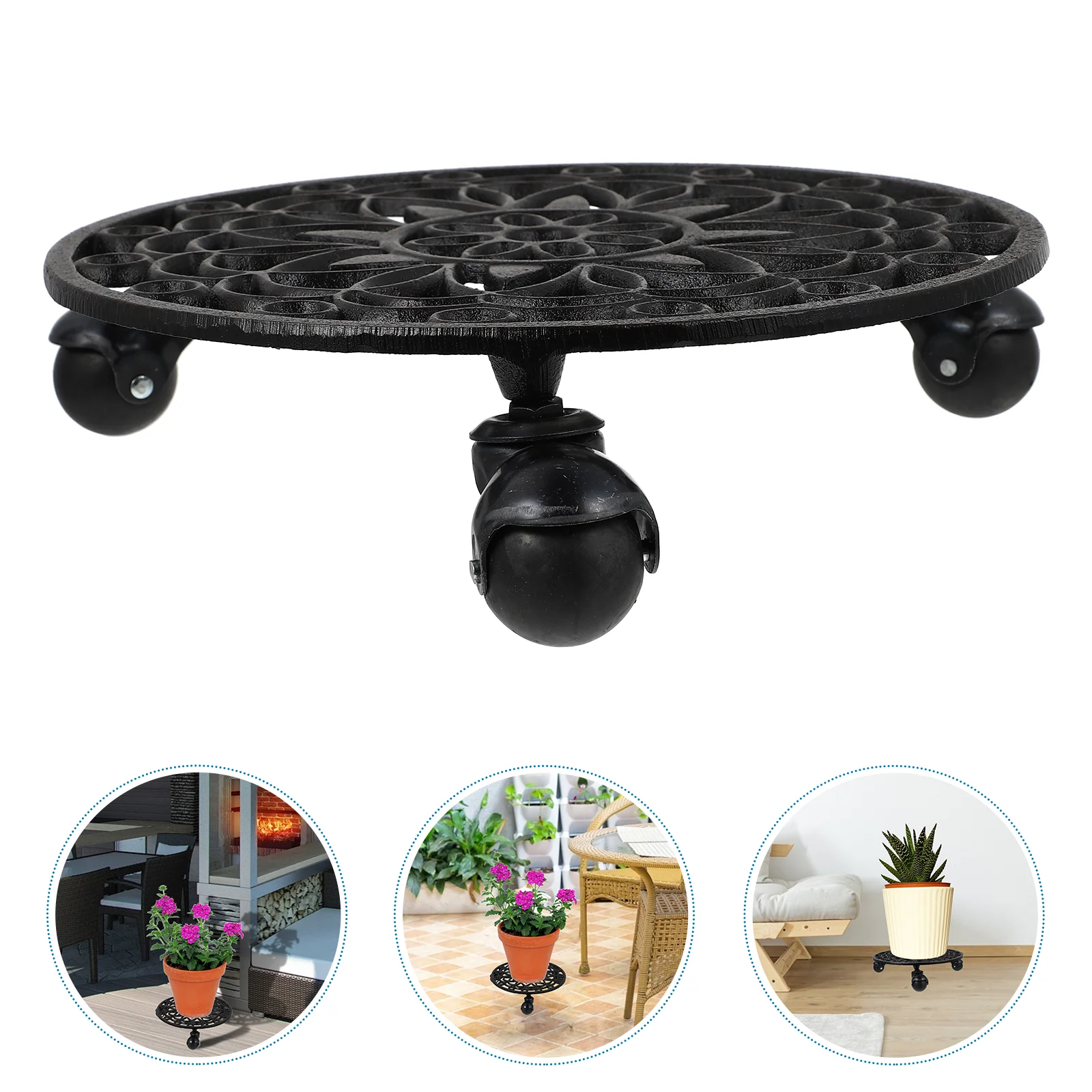 

Removable Tray Plant Pot Base Flower Holder Hollow Out Flowerpot Dolly Iron Mobile