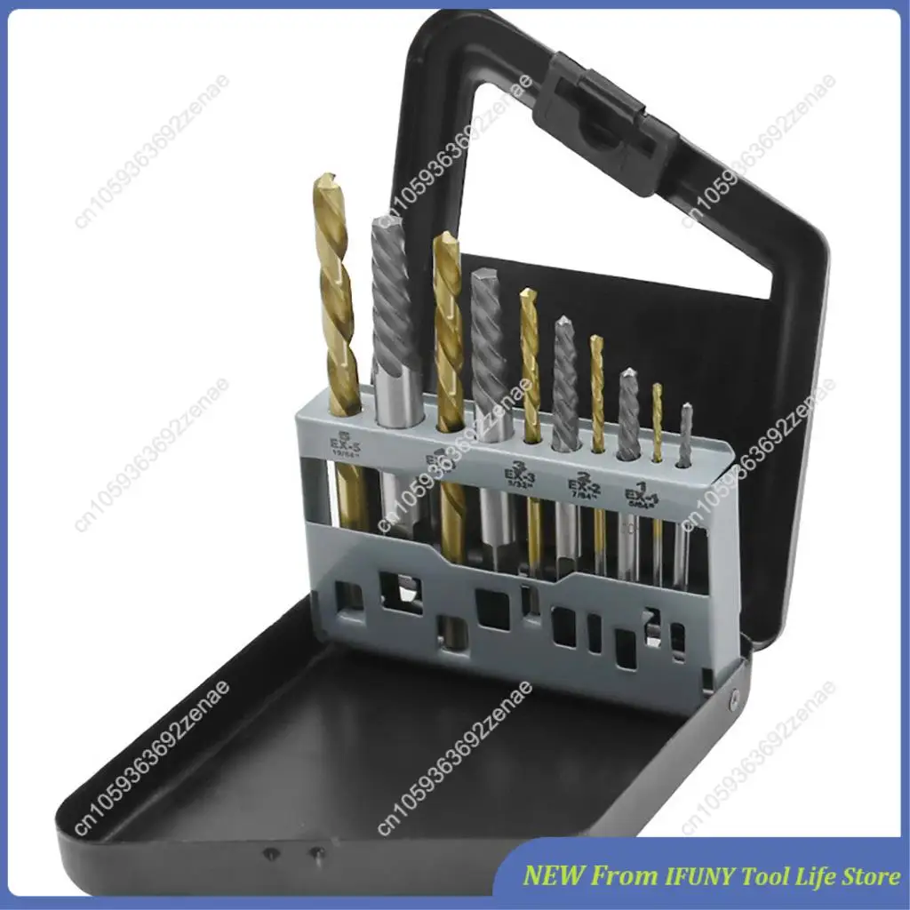 

10Pcs Left Hand Drill Bit Set, Spiral Flute Extractor Set Broken Bolt Remover, Easily Remove Stripped Or Damaged Screws New
