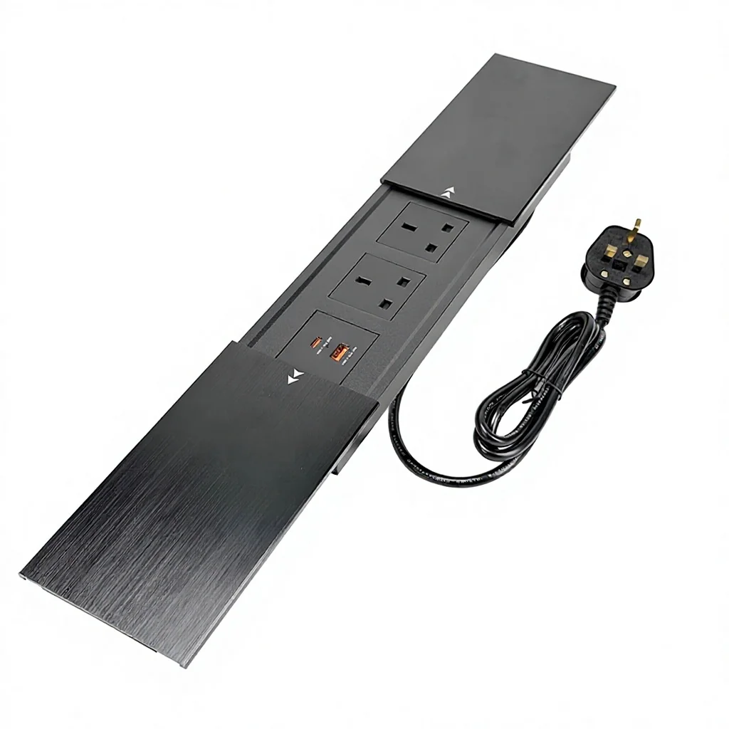 Recessed Slide-Out Socket UK-Standard Power Strip 4 UK-standard Sockets 20W USB Fast Charging 1.5m USB Cable