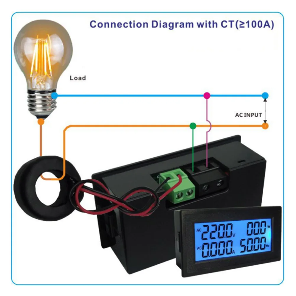 YB5140DM Multifunction Digital AC Voltmeter/Ammeter 60V-500V 0A-20A Power Meter Frequency Power Factor Power Factor Energy Meter