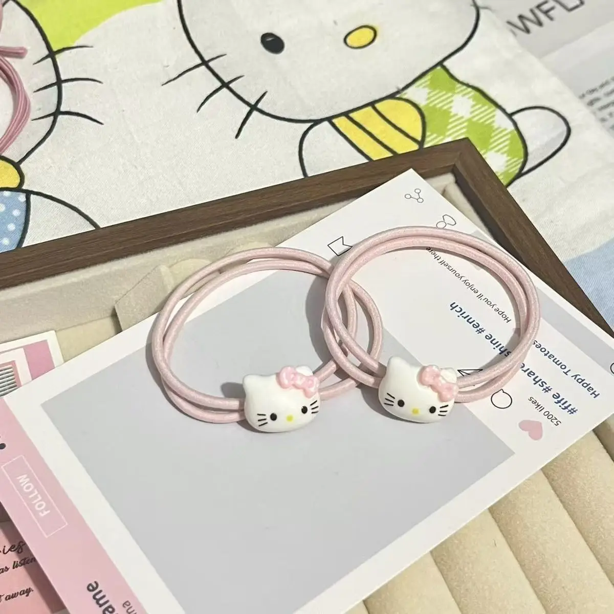 Cute Hello Kitty Pink Ins Bow KT Hair Ring Headband Cartoon Rubber Band Girl Hair Accessories Student Hair Rope Makeup Decor Toy view 2