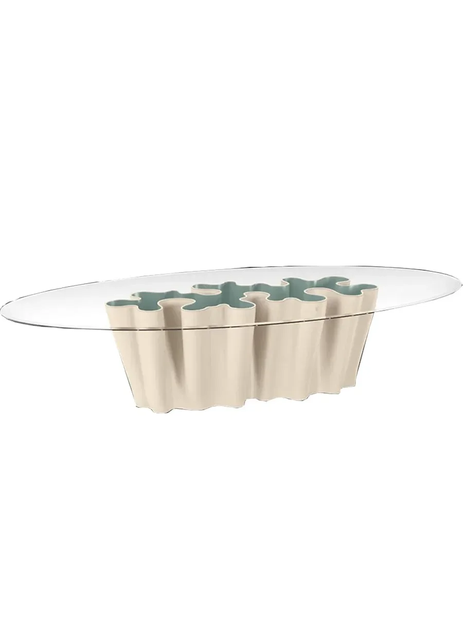 A Dining Table HAILANG Tempered Glass Oval Large Apartment High-Grade Home Petal round Table