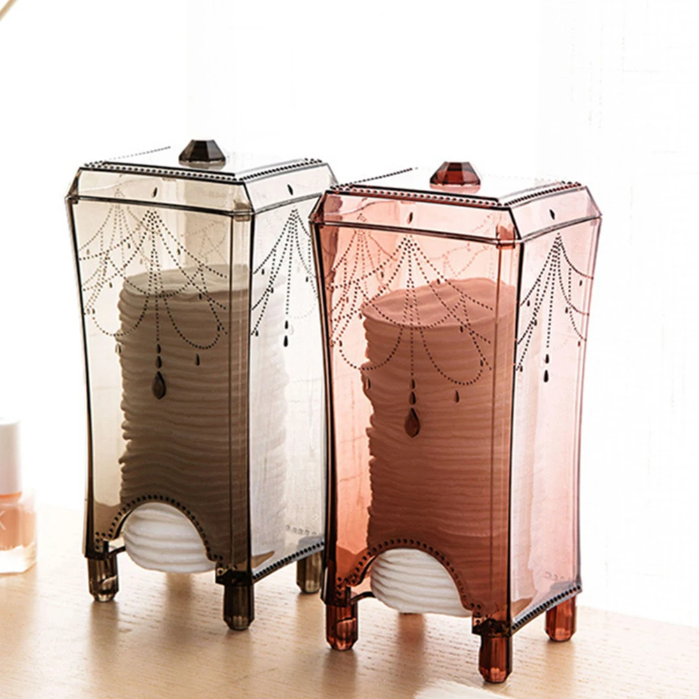 

Cotton Pad Organizer Storage Box Makeup Holder Square Plastic Container Dust-Proof Transparent Grey For Bathroom Bedroom With