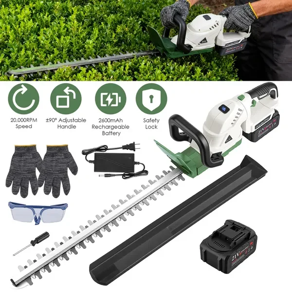

20'' Cordless Hedge Trimmer 21V Handheld Bush Trimmer Electric Grass Shrub Trimmer with Dual-Action