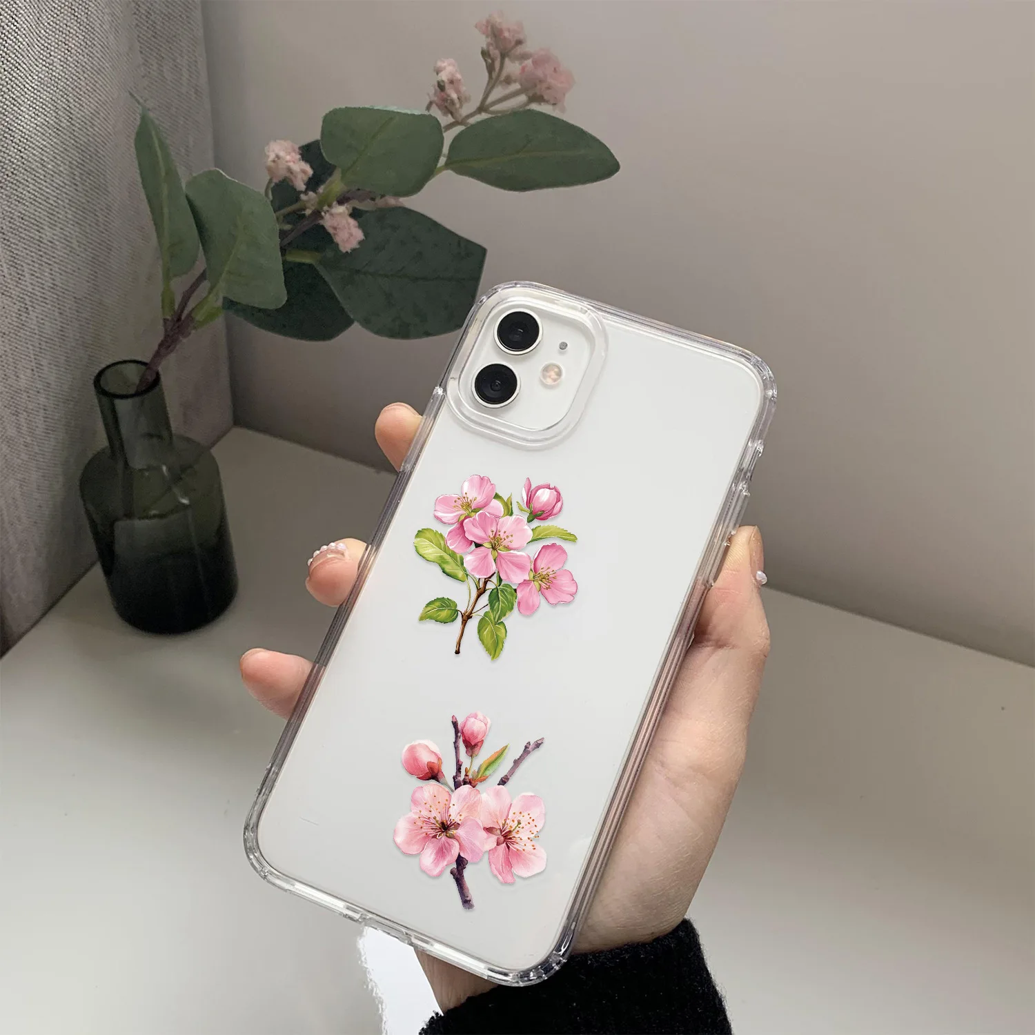 10/50 قطعة الزهور الوردية PET ملصق الكرتون الإبداعية مضحك شفافة خربش ملصق لاصق لامع ورائع لمكتب القصاصات