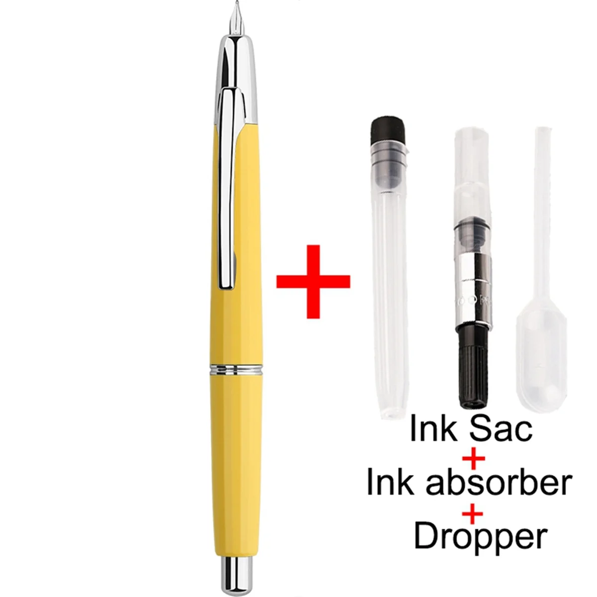 Press Resin Fountain Pen Extra Fine Nib 0.4mm Ink Pen Converter for Writing Gift Yellow(Silver Clip)