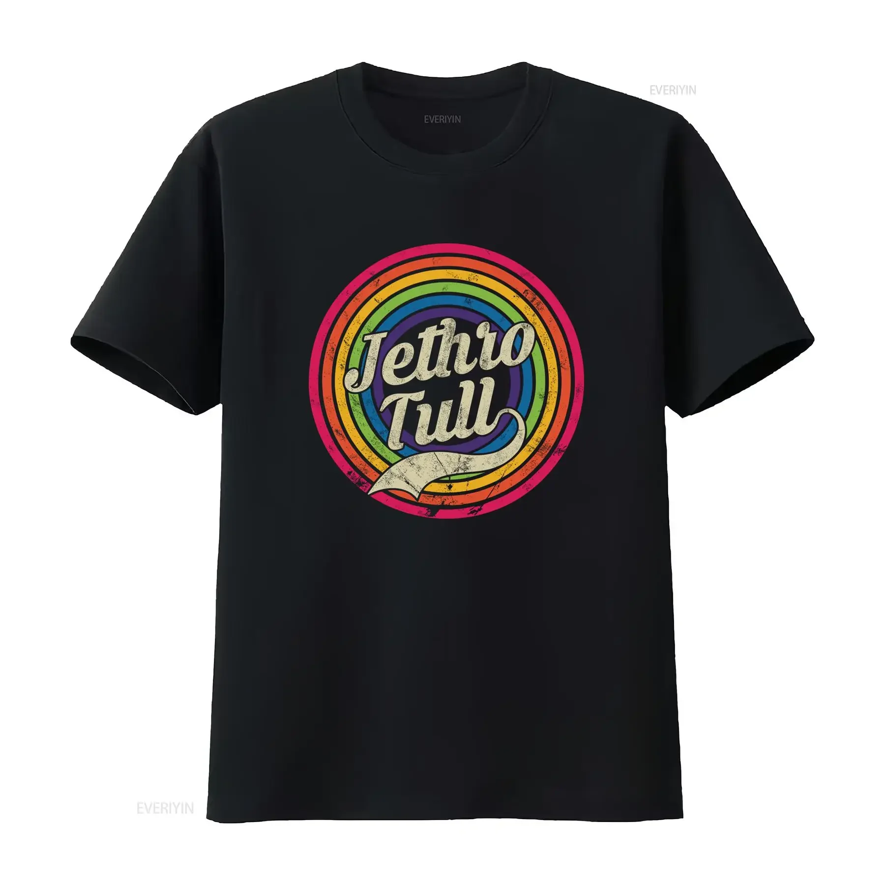 Jethro Tull Retro Faded Rainbow Design Ian Anderson Inspired Thick As A Brick Aqualung T Shirt vintage Washed Versatile Casual
