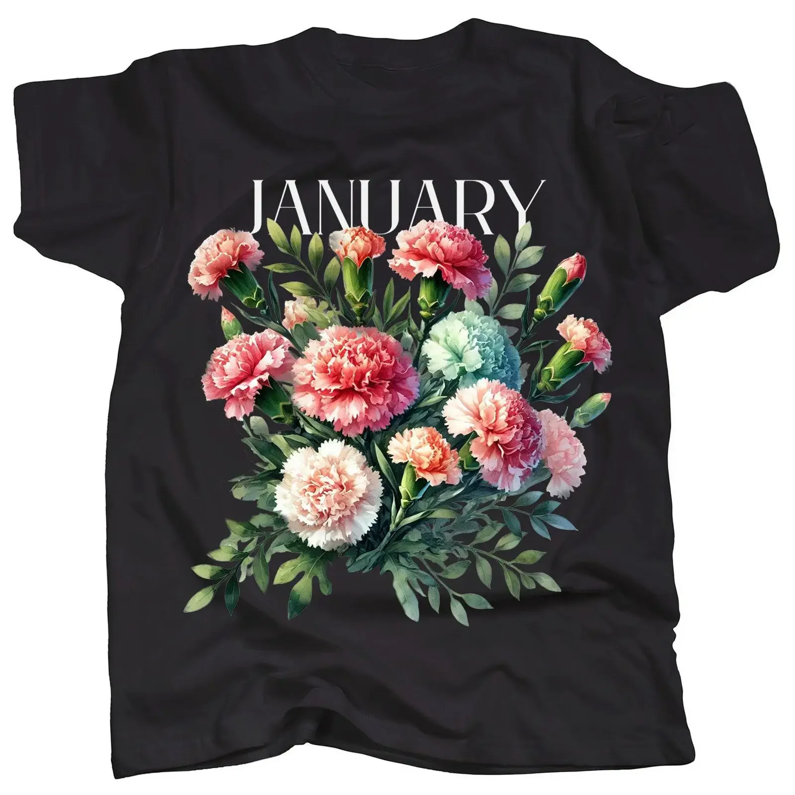 Birth Flower January Carnation Single T Shirt vintage Washed Stylish Top For Everyday Wear fashion Breathable Versatile