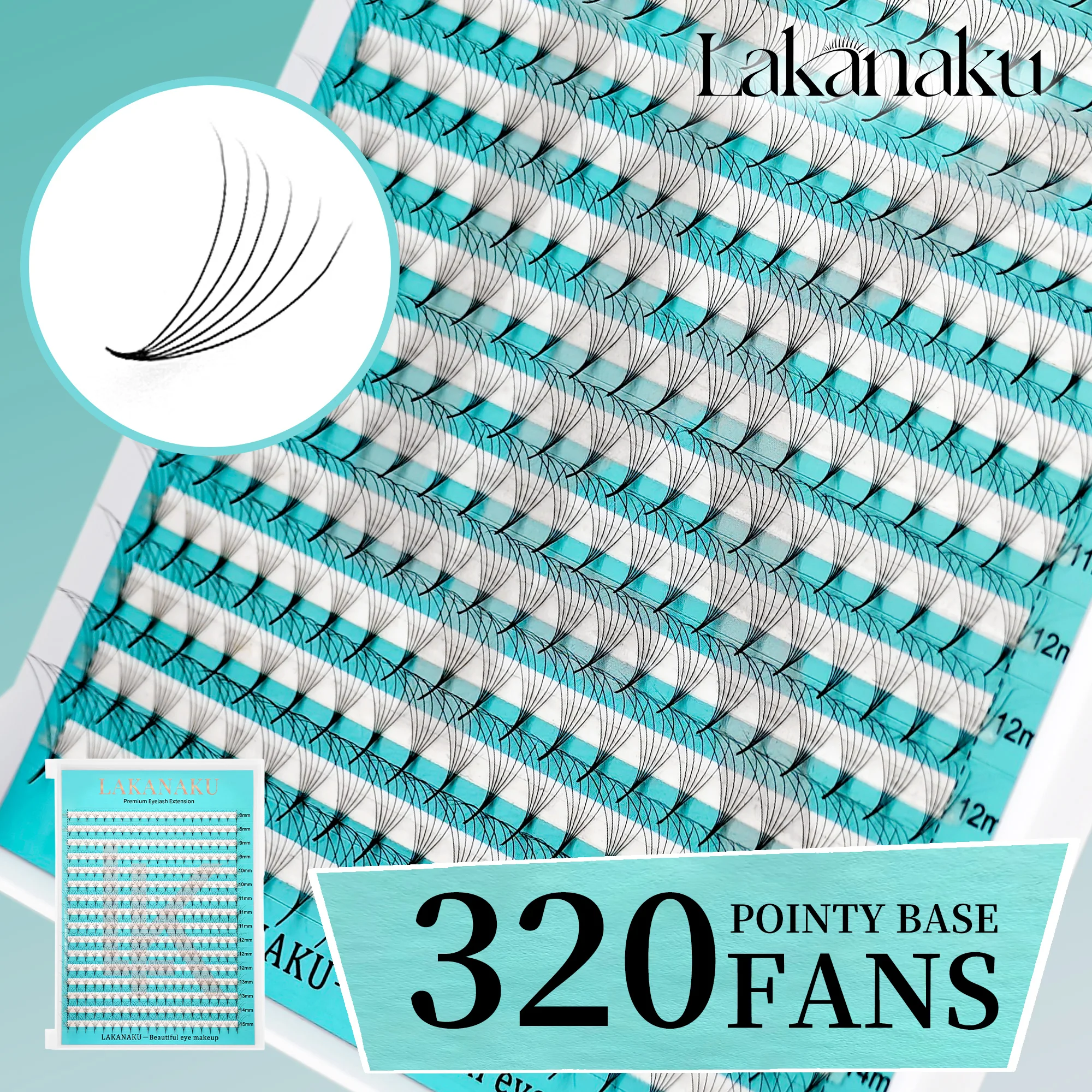 LAKANAKU Pointy Base Promade Fans 6D-20D Sharp Thin Root 320 Fans Medium Stem Russian Volume Eyelash Extension