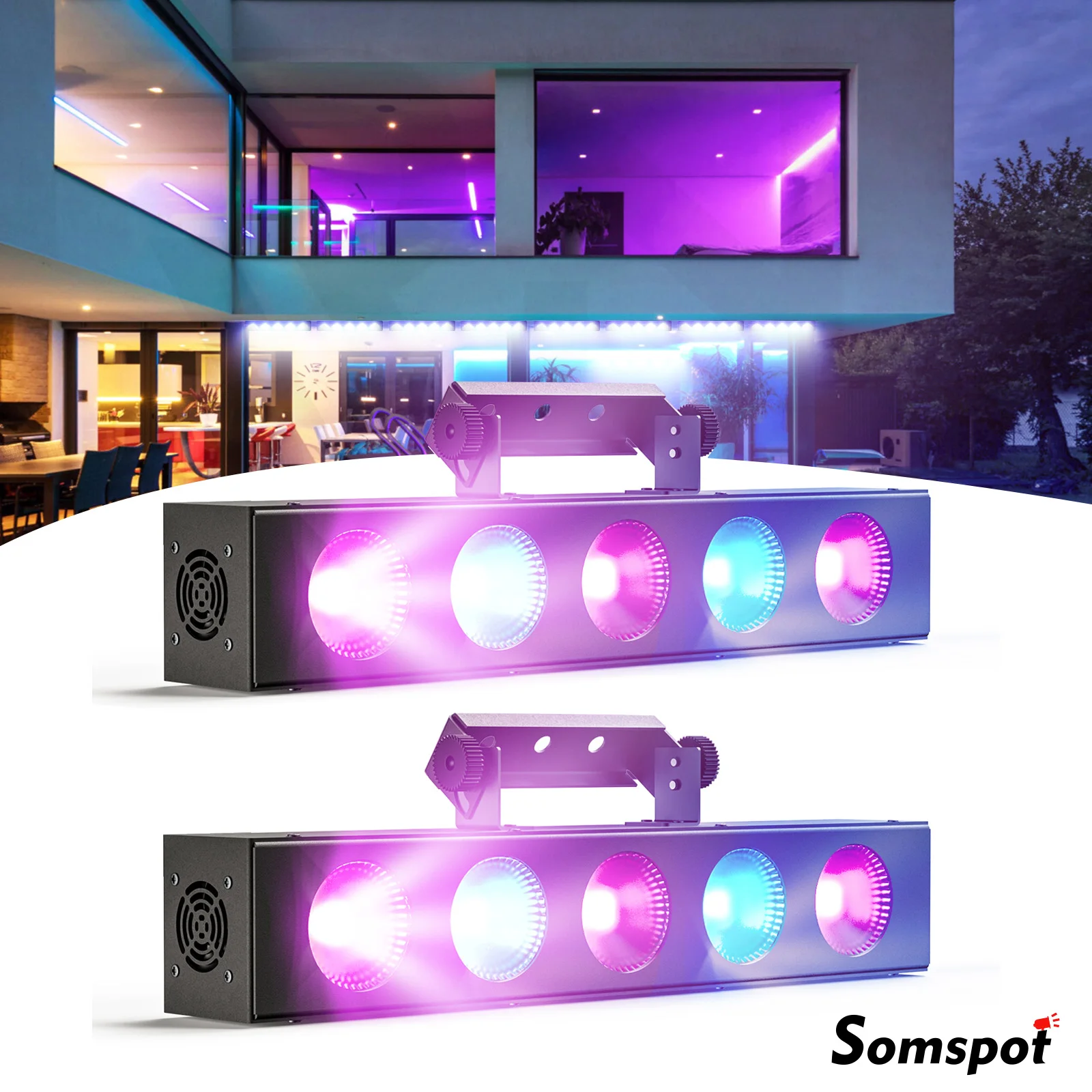 Somspot 2PCS/SET COB LED Wall Washer Lights RGBW Matrix Lamp Par Light Stage Effect Lighting Projector for Indoor Outdoor