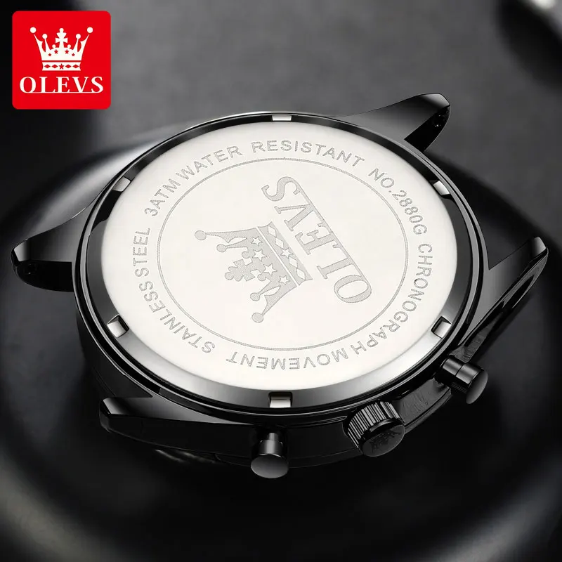 OLEVS 2880 Casual Fashion Men's Watch Chronograph 30M Waterproof Leather Strap Quartz Watch for Man Luminous Genuine Wristwatch