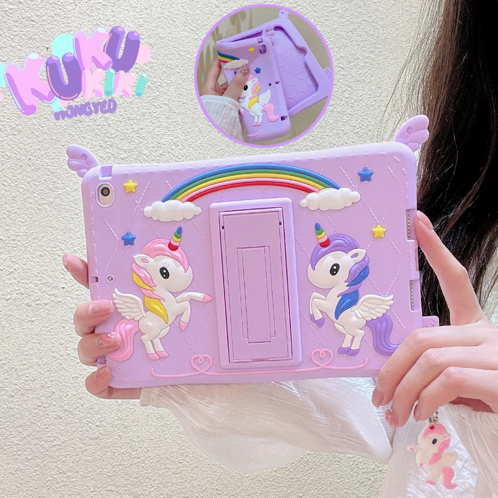 3D Unicorn Soft Case for iPad 10.2 9th 2021 8th 7th For ipad air5 air4 10.9 Air 2 Pro 11 Mini6 Mini 4 5 Kids Case With Holder
