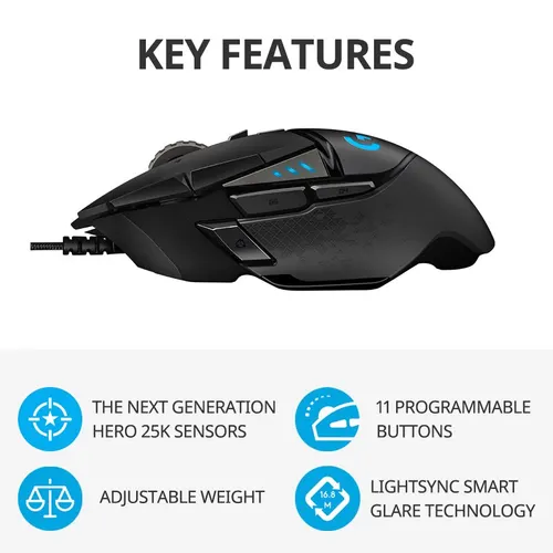 Imagen 2 del producto Logitech G502hero Master con cable, ratón para juegos, 502, maquinaria para deportes electrónicos, programación de pollo macro, periférico CS