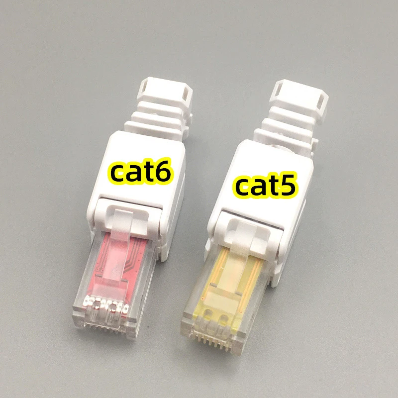 2 Buah Konektor Cat5E Cat6 RJ45 Modular Tanpa Alat Penekan Kawat Tanpa Pelindung Pelapisan Emas Kepala Kristal Jaringan Dapat Digunakan Kembali