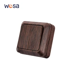 WESA Wood Wall Surface Button Light Switch EU Spray Paint Plastic Outdoor 2 Gang 1 Way Wall Exterior Rocker On / Off  Switch