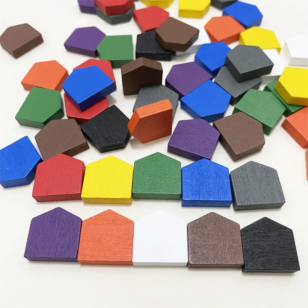 50 pieces 16*16MM Colorful Wooden House Pawn Game Pieces For Tokens Board Game Accessories 10 colors