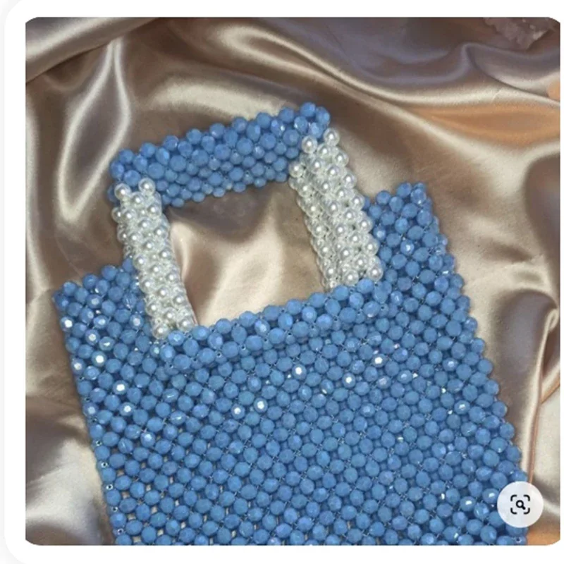 

Beaded Handmade Vegetable Basket Handbag Customized Crystal Pearl Bag New Ins Splicing Color Contrast Fashion Women's Bags