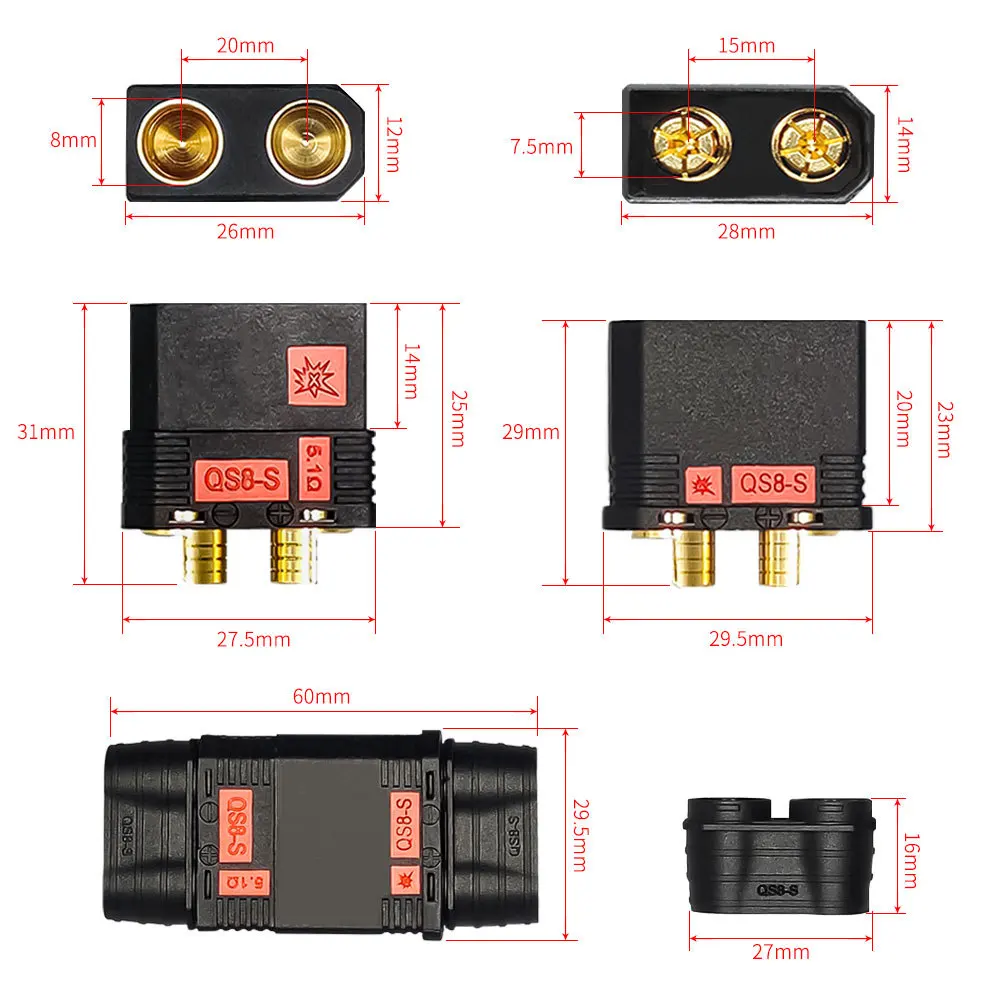 2PCS QS8-S Anti-Spark Connector Male Female Adapter To for RC Drone Electric Vehicle Lipo Battery RC Drone Lipo