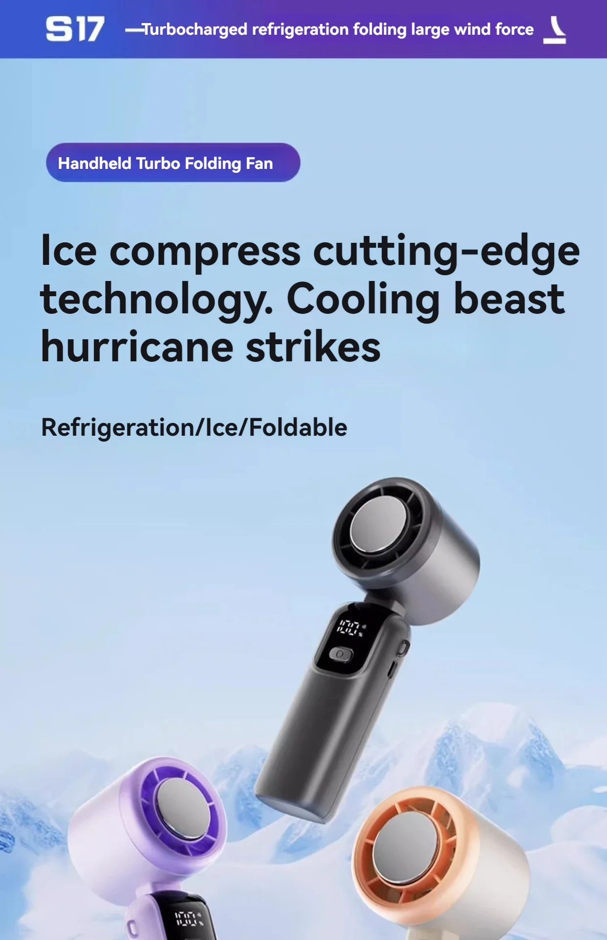 JPNPL 4000mAh Hanging Ice Pack Handheld High-speed Fan Folding 100 Speed Infinitely Adjustable Fan Portable For Outdoor Neck