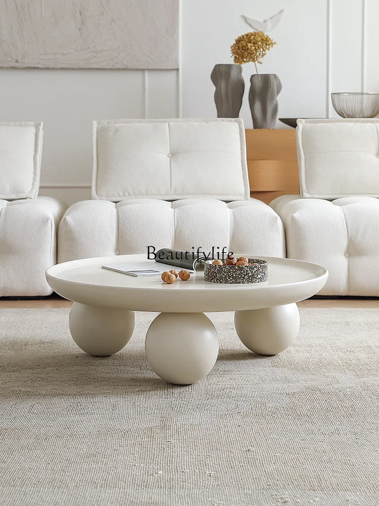 French Cream Style round Bowl Coffee Table Small Apartment Living Room Home White round Small Coffee Table