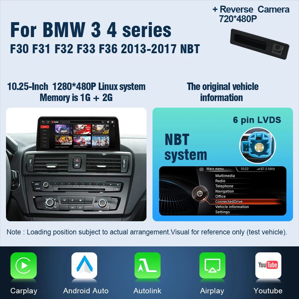Autotop 10.25 "Linux Scherm Draadloze Carplay Voor Bmw F30 F31 F32 F33 F34 F35 F20 F21 F22 Nbt Retrofit Android Auto Multimedia Bt