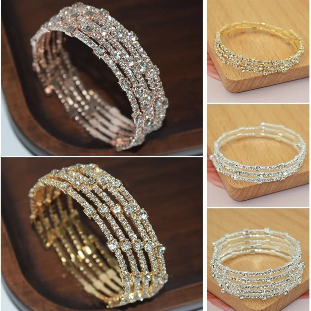 Gift Silve/Gold Crystal Bracelet Full Rhinestone Shining Hand Wrist Bracel 3/5 Rows Cubic Zirconia Bridal Jewelry Wedding