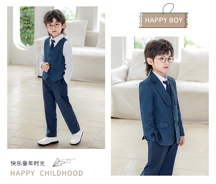Kinder-Jungen-Jacquard-Blazer-Anzug-Set, Neujahrs-Blumenjungen-Hochzeitskostüm, Gastgeber-Outfit für Klavierauftritte, Bühnen- und Partykleidung – Detail 15