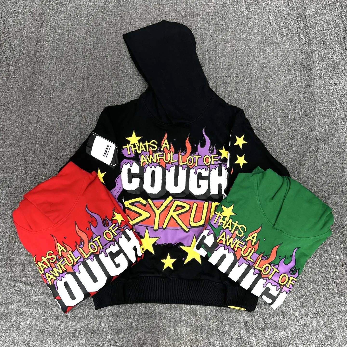 

Street Sle Red Hoodie Casual Long Sve Sweatirt Cough Syrup Print Comfortable Fce Fabric ex Autumn Wear