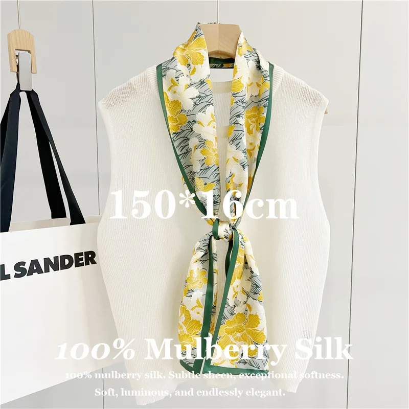 

Print Neckerchief Silk Scarf Double Layer Small Square Scarf 100% Mulberry Neckerchief Headband Ribbons Thin Narrow Long Hijab