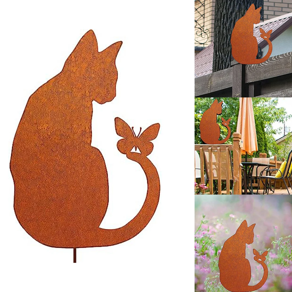 Charming Outdoor Cat Figurine Miniature Outdoor Cat Decor As Shown Rusty Cat Ornament Quality Garden Accent Realistic Appearance