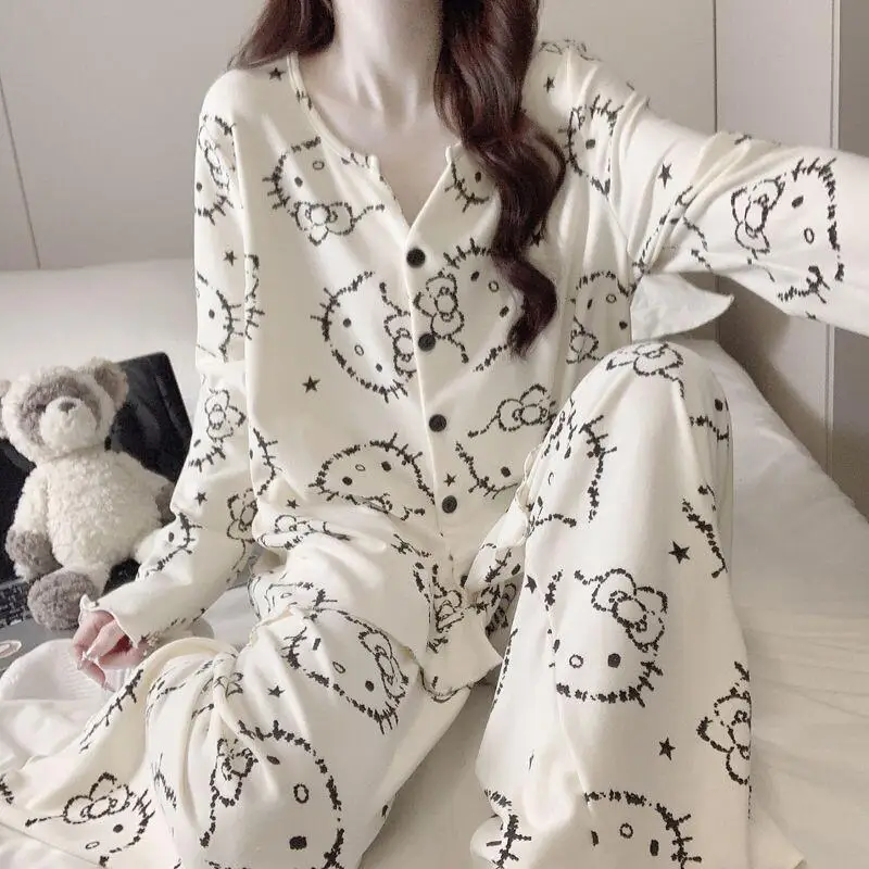 

Комплект теплой пижамы Sanrio Sweet Hello Kitty для женщин: милый котик, велюр с начесом, для осени, зимы и весны