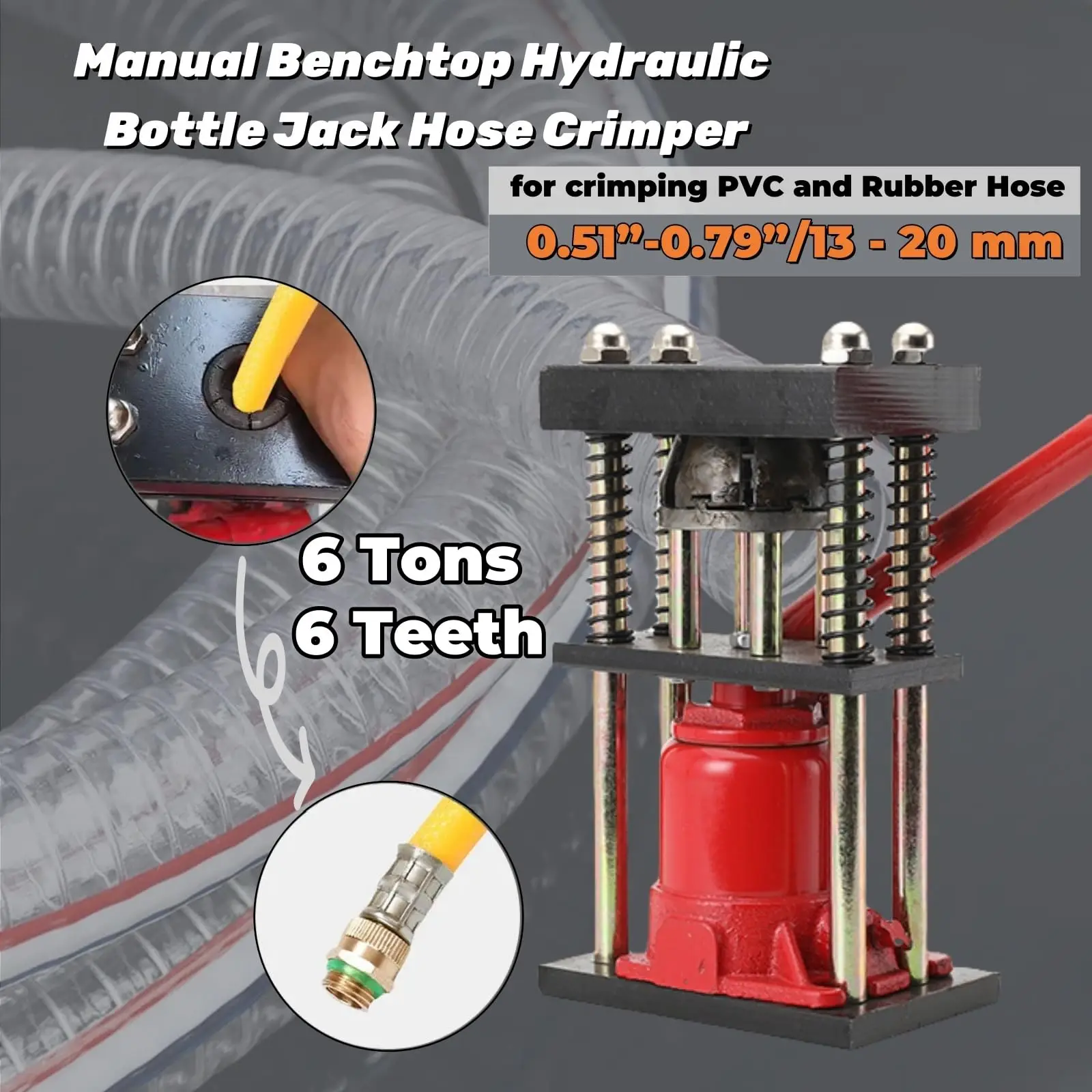 12-20mm Manual Hydraulic Hose Crimper Benchtop Hydraulic Bottle Jack Hose Crimper Tool 6 Teeth Hose Pressing Tool for Rubber