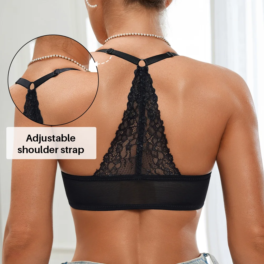 Women's Sexy Front Button Bra Lace Backless Ribbed Bras Female Push Up Lingerie Triangle Cup Underwire Solid Color Brassiere image 4