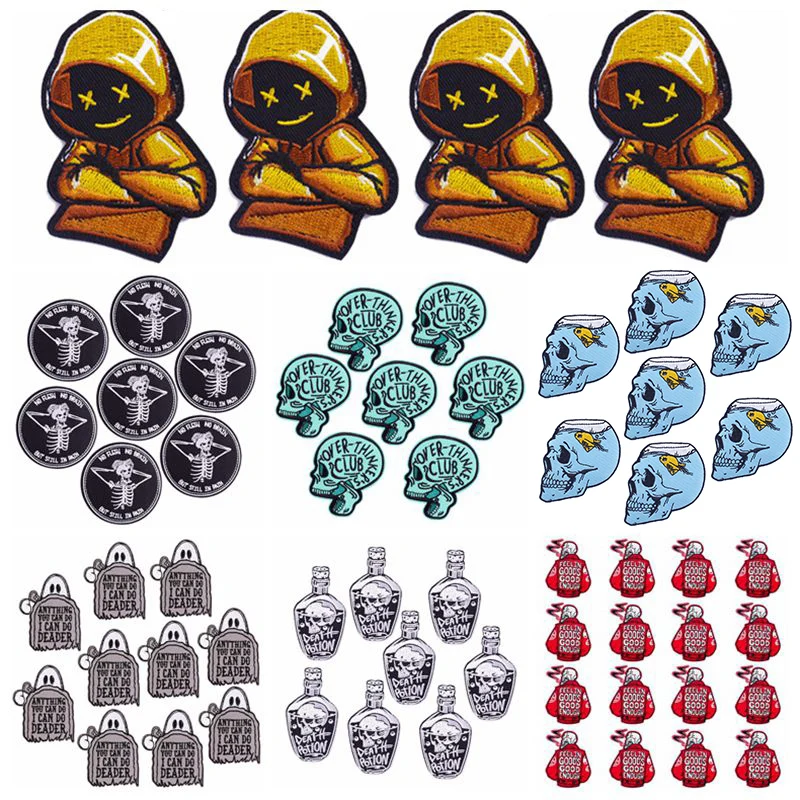 Prajan, 10 Uds., venta al por mayor, parche de esqueleto Punk, apliques, parches bordados para ropa, pegatina, insignia de Rock, parches de calavera en ropa