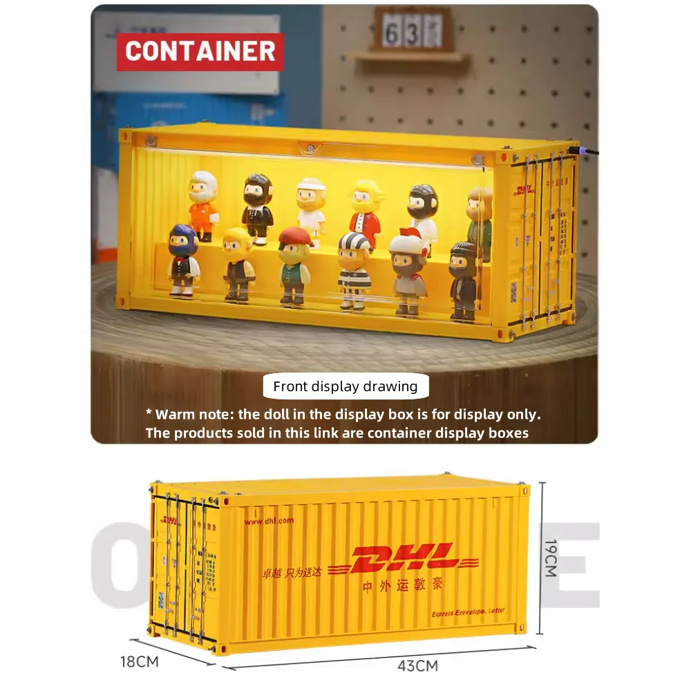 Simulação Transporte Container 20ft 1:14 Grande Caminhão Toy Modelo De Carro Com Led Luz Transparente Show Caso Pop-Mart Toy Figura Boneca