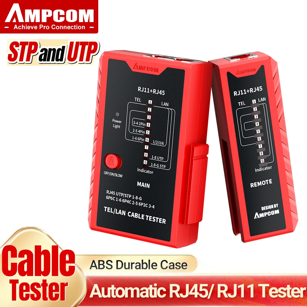 AMPCOM Network Cable Tester, RJ45 Cable LAN Phone Wire Tester Tool Networking Tool Ethernet Repair For RJ45/RJ11/CAT6/CAT7/CAT8