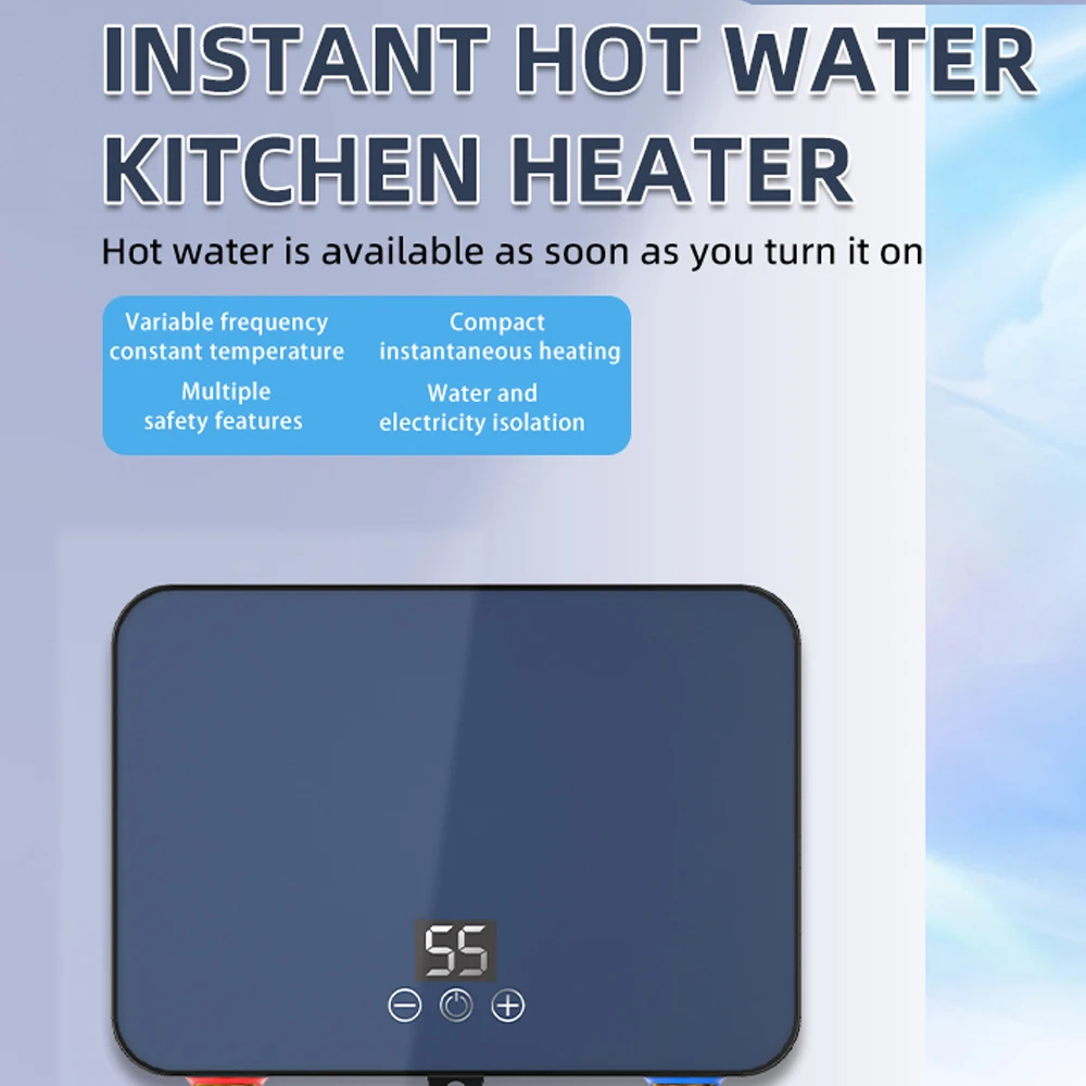 Instant Electric Water Heater 6000W Constant Temperature, Tankless Hot Water Heater for Kitchen/Bath, Compact, Safe, Energy-Save image 5