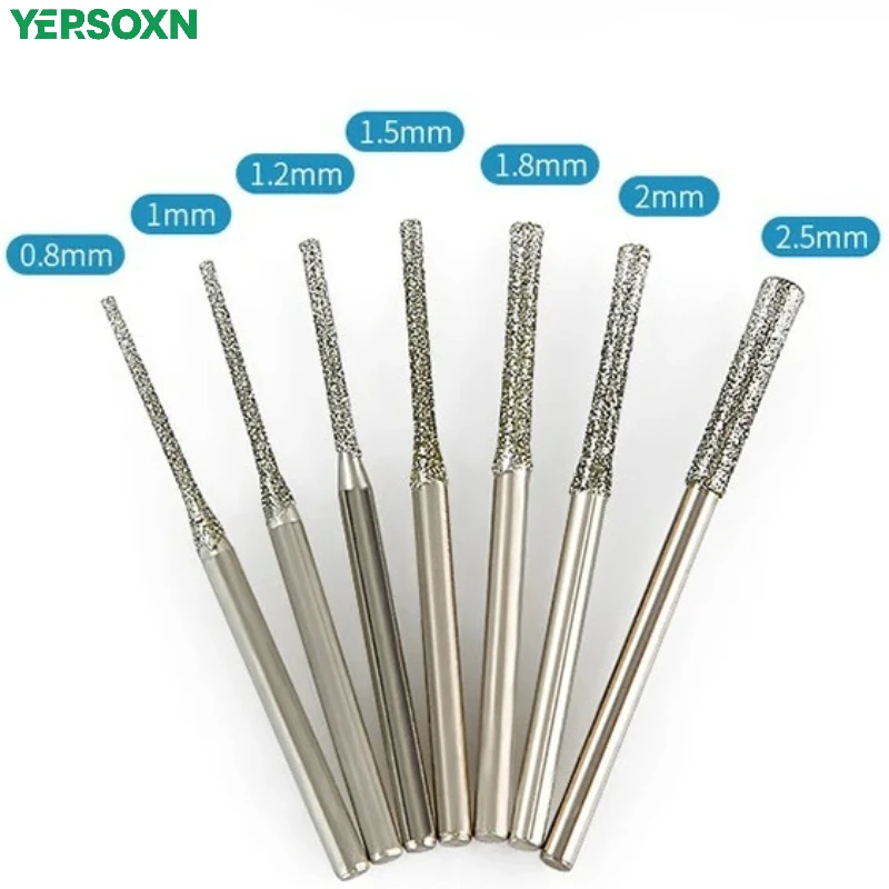 5pcs Diamond Coated Drill Bits 0.8/1/1.2/1.5/1.8/2/2.5mm Diamond Drill Bit with 2.35mm Shank for Glass Jade Amber Jewelry Glass