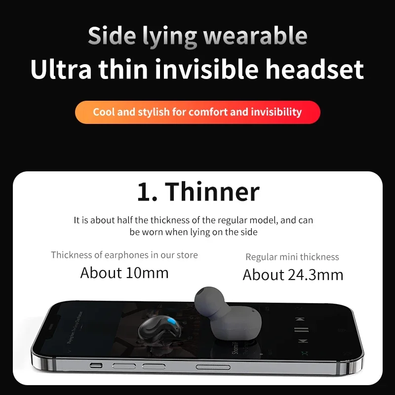 New Sleep Invisible Earphone Mini Hidden Headphone In Ear IPX5 Waterproof Wireless Bluetooth Earbuds with Mic HIFI Music Headset