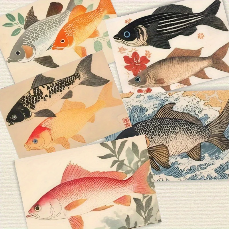 20PCS Vintage Japanese Ukiyo-e Art Postcards with Vibrant Fish Illustrations, Making Them An Ideal Choice for Home Decor