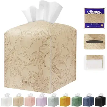 כיסוי לקופסת טישו מרובעת בצבע בז' רך, עשוי מעור PU עם חגורה תחתונה לחדר אמבטיה, שולחן עבודה במטבח, לילה 8 best sales מחזיק קופסת טישו מרובעת - №5