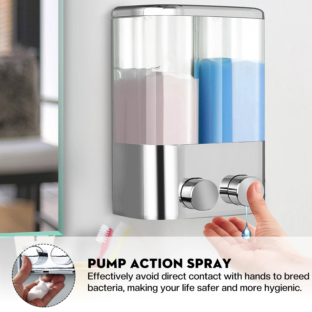 Manual Liquid Soap Dispensers Double 800ml Wall Mounted Shampoo Container Soap and Gel Dispenser Bathroom Accessories