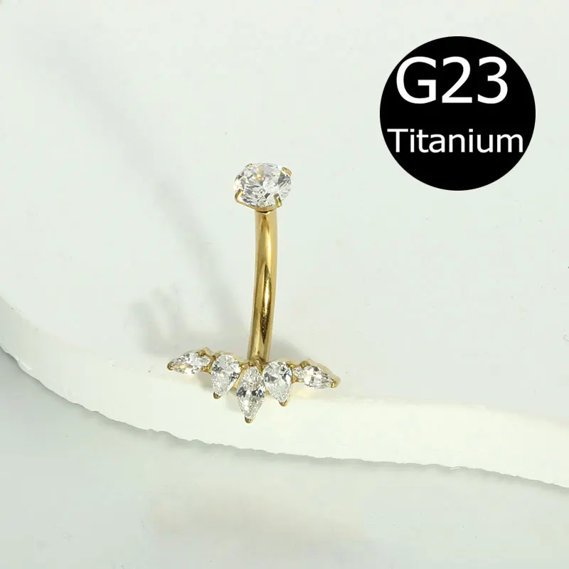 14G G23 Titanium Belly Button Ring with Zircon