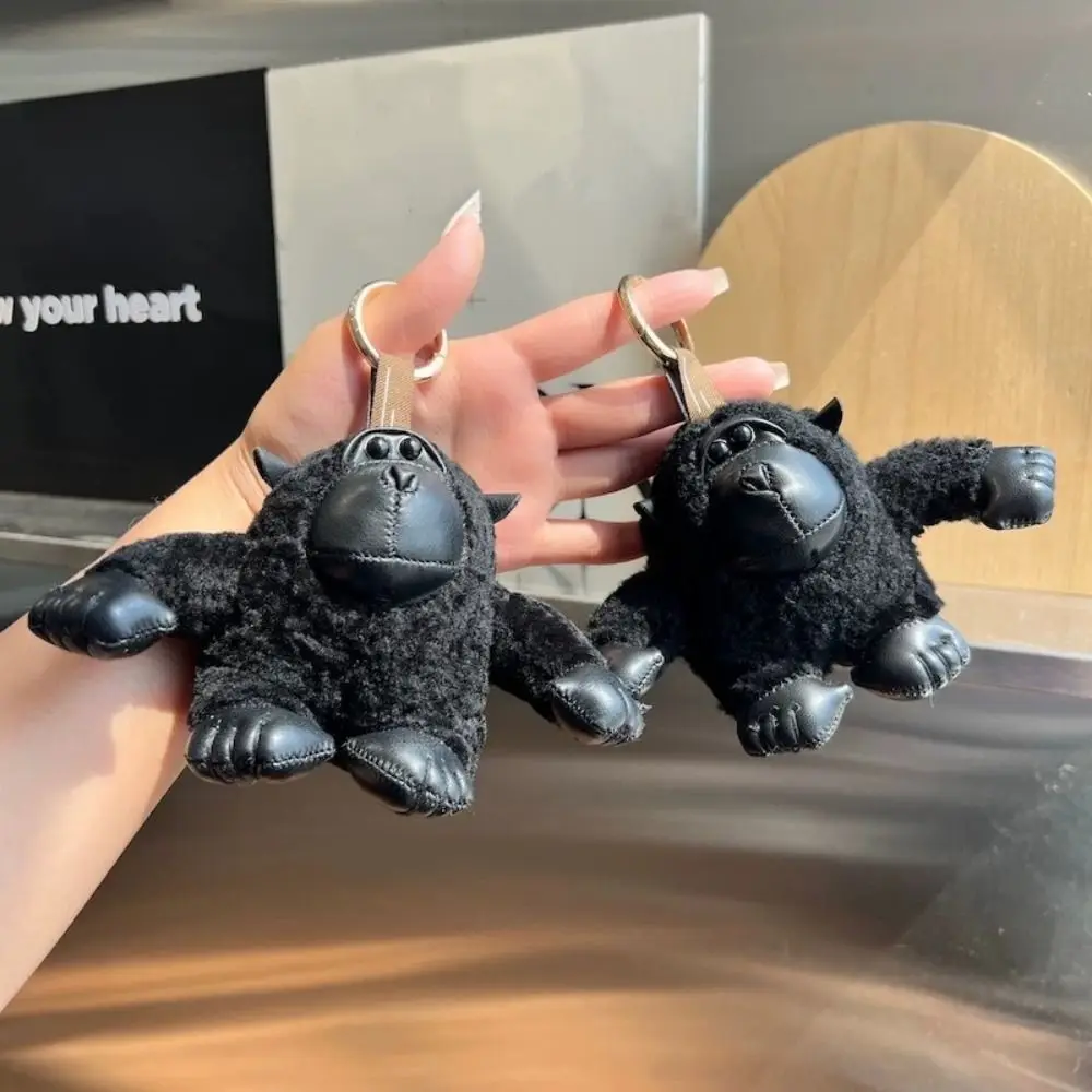 Fashion Real Wool Gorilla Fur Key Chains Stuffed Animals Bag Charm Monkey Black Hanging Ornaments Fur Key Chains Women Girls