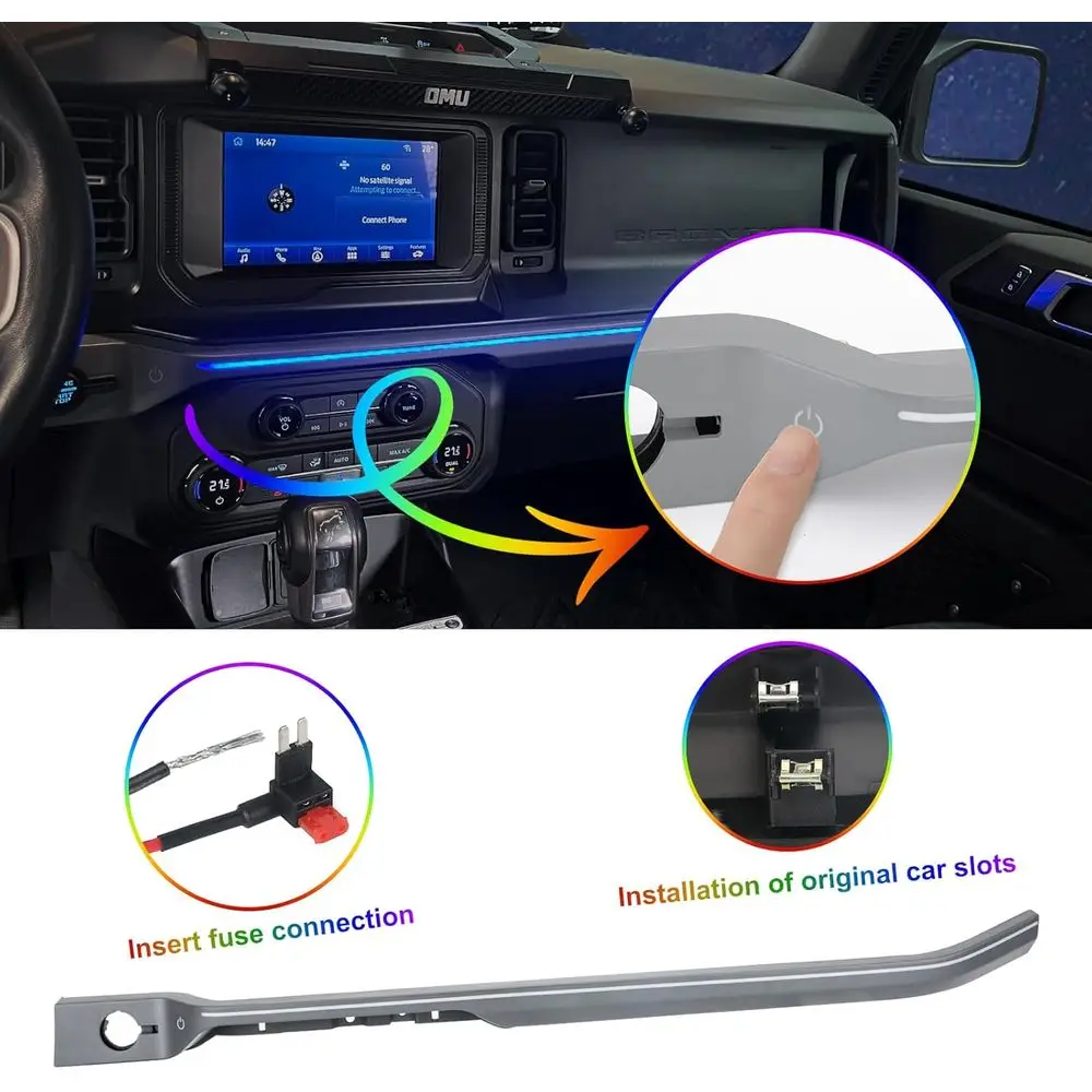شريط إضاءة LED نيون لوحدة التحكم المركزية لوحة القيادة متوافقة مع قطع غيار لوحة القيادة Ford Bronco 2021-2024 #4