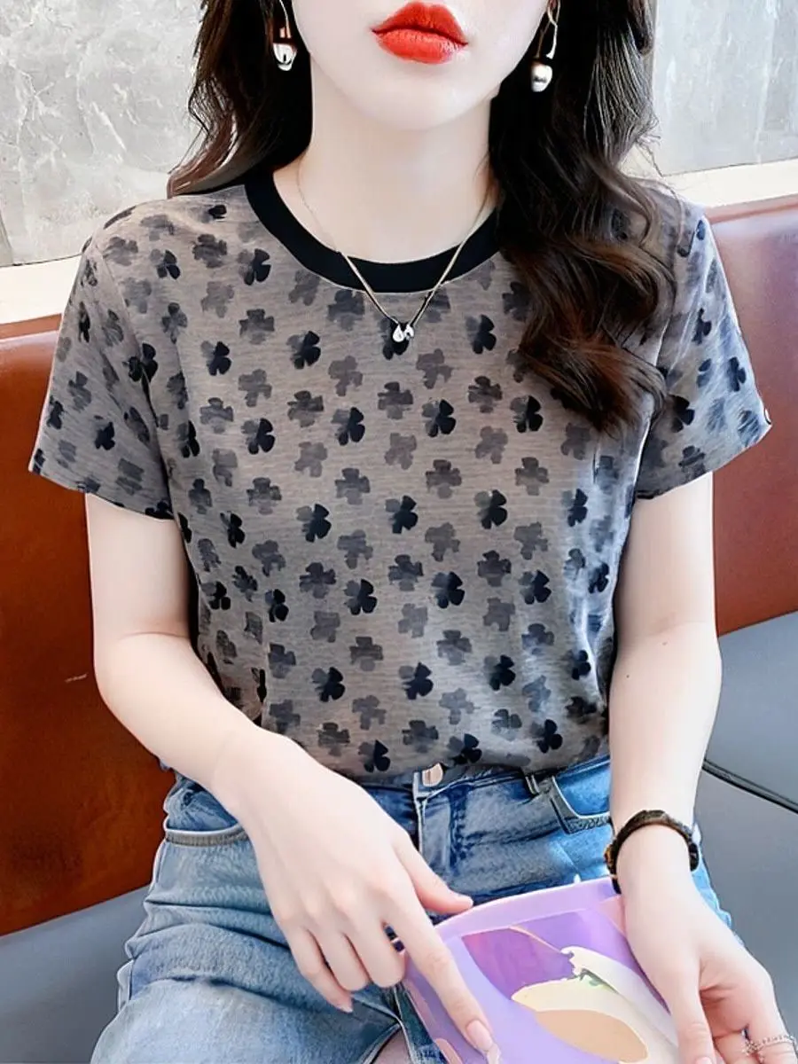 

Модная свободная женская футболка с коротким рукавом для мам, летняя одежда 2026, новинка, хит продаж, универсальная футболка с рукавом до локтя из полиэстера